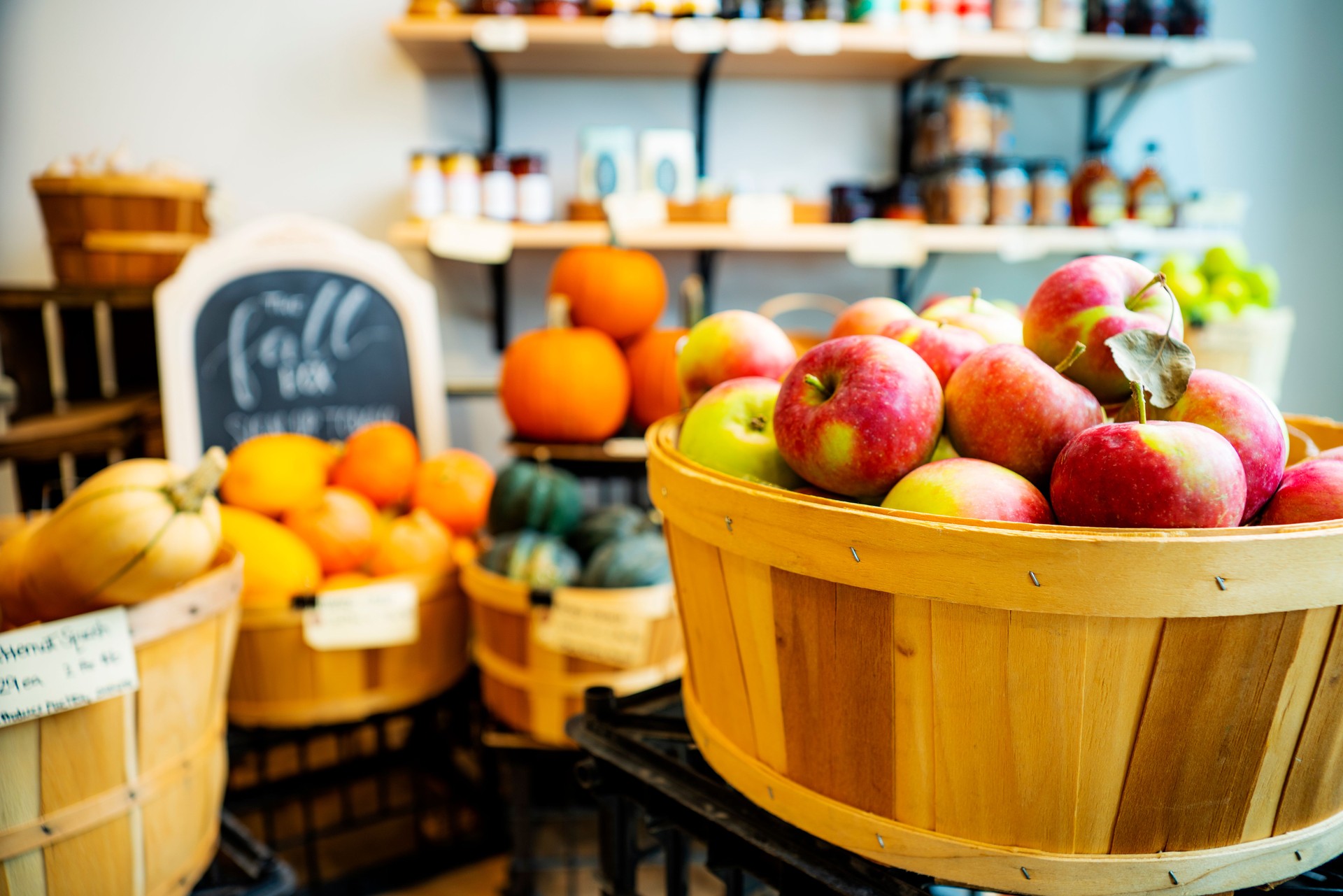 Autumn harvest.  Local freshly picked produce in a small store.